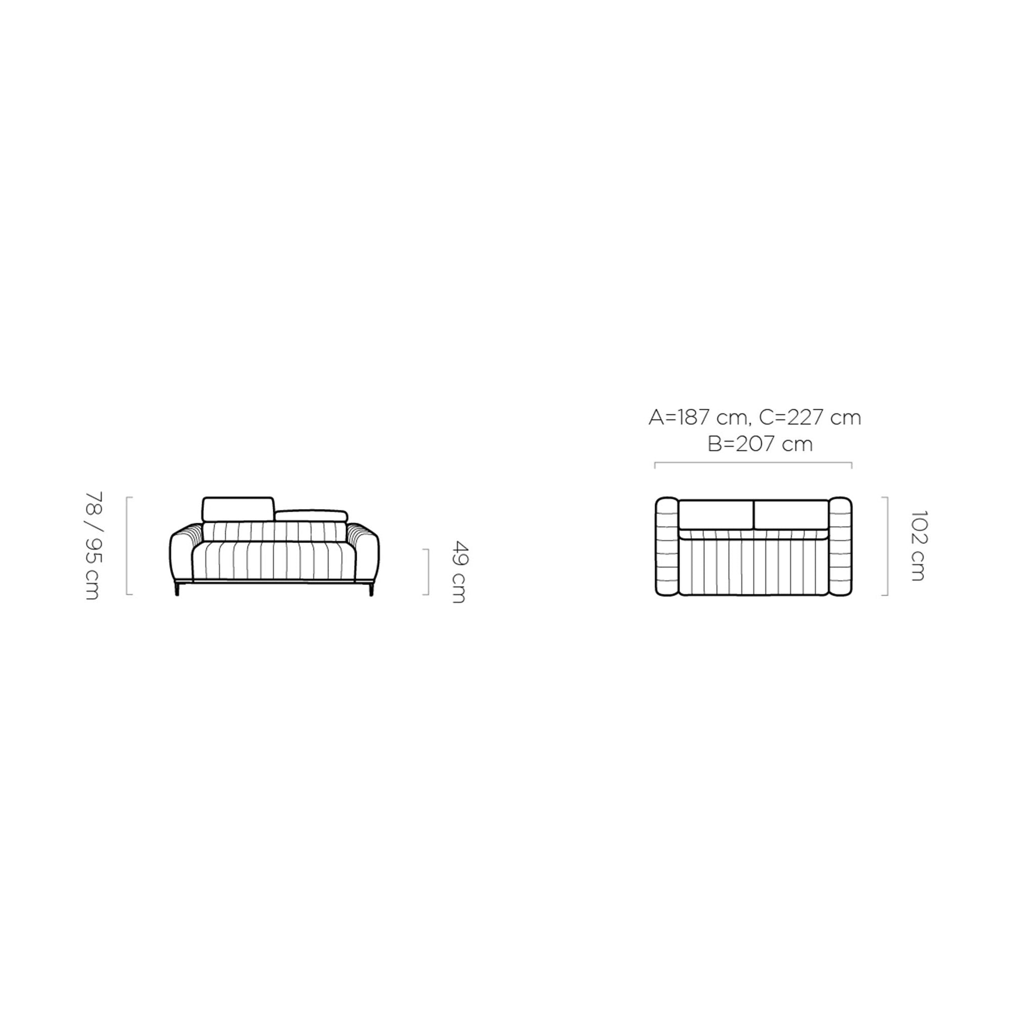 Canapea extensibila GANDI 160, personalizabil materiale gama Premium, cu tetiere reglabile, 227x102x95 cm