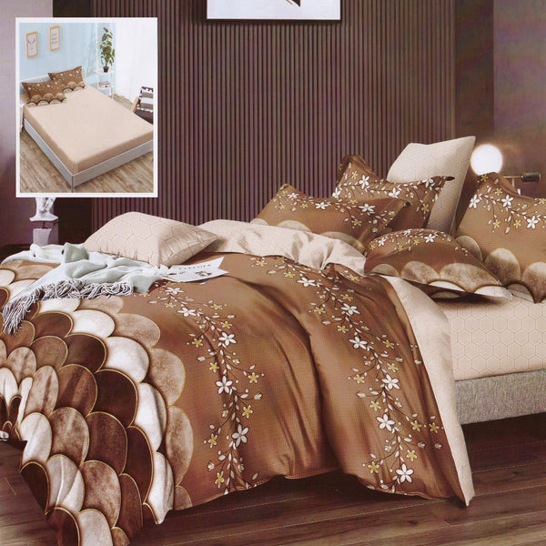 Set lenjerie pat finet HF6P78, material textil, maro, 160-180x200 cm, cu husa pat, cearceaf pilota si 4 fete de perna