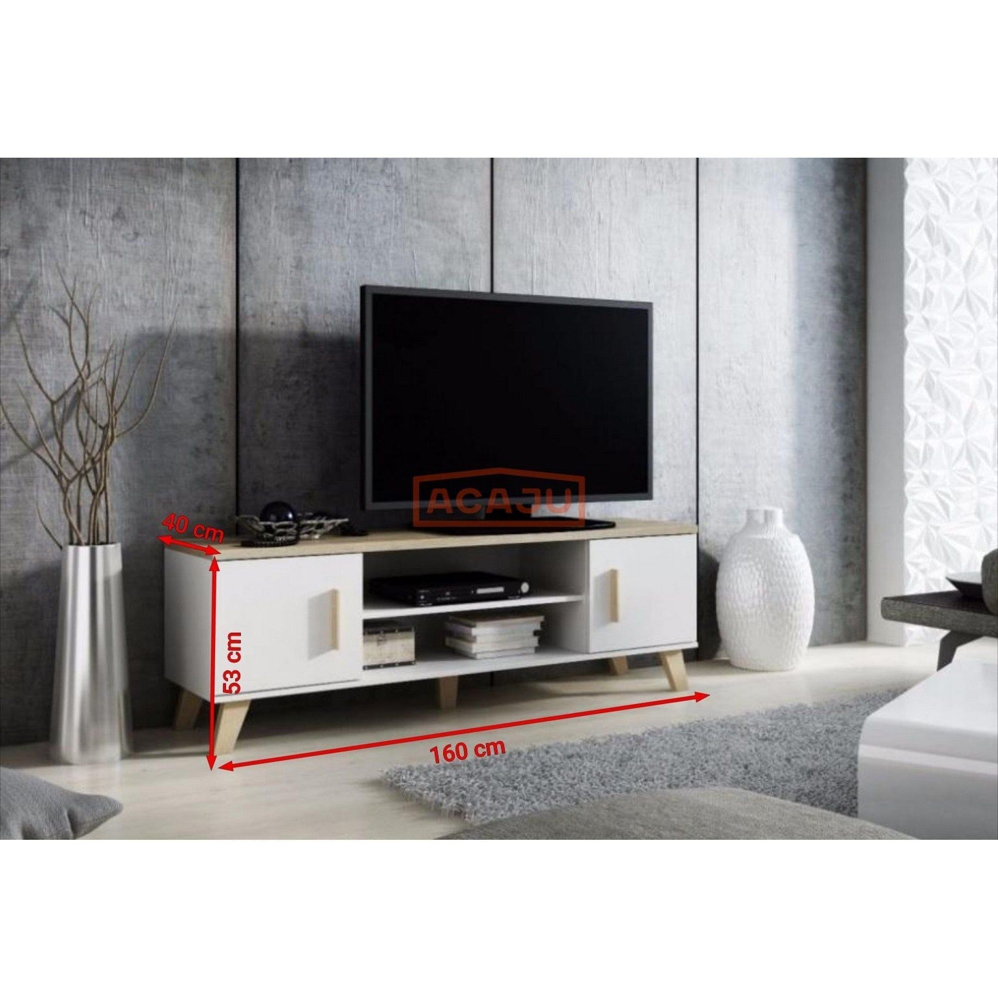 Comoda TV Lotta, alb/stejar sonoma, PAL, 160x40x53 cm