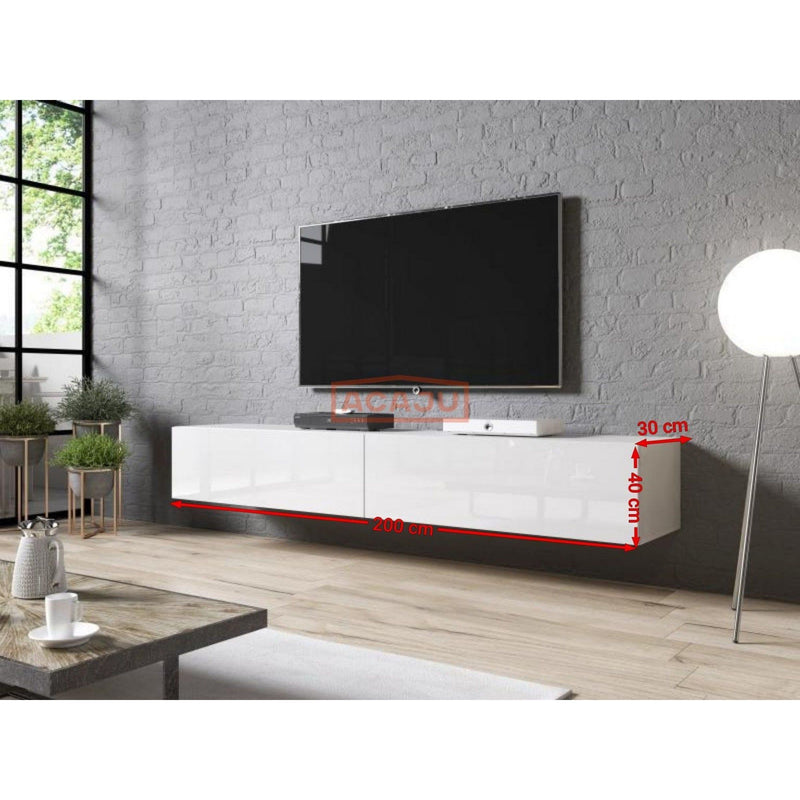 Comoda TV SLIDE, alb, MDF, 200x30x40 cm