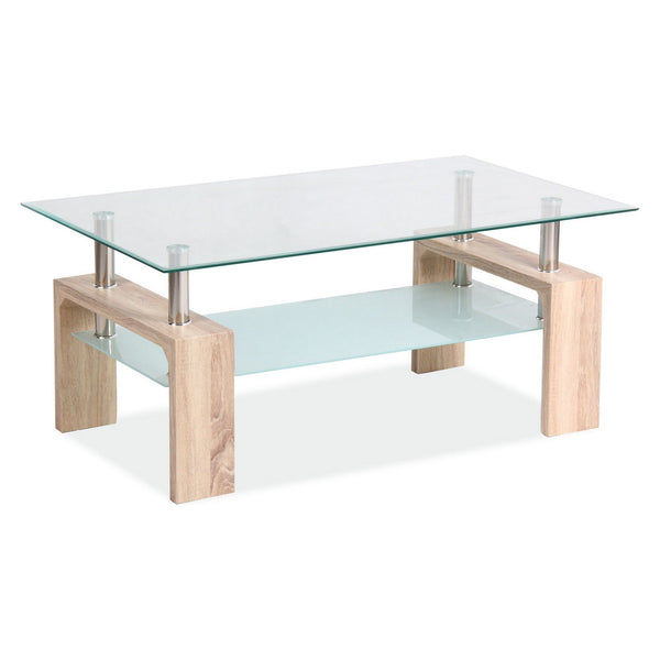 Masuta LISA, transparent/stejar sonoma, sticla securizata/MDF, 100x60x55 cm