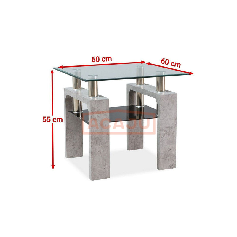 Masuta LISA D, beton, MDF si sticla securizata, 60x60x55 cm