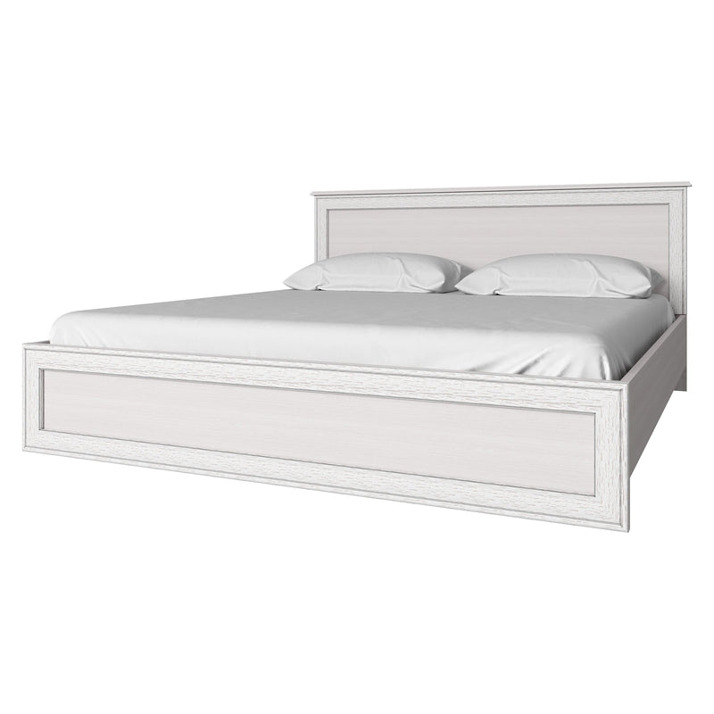 Set dormitor alb Tiffany 2 format din pat 160, noptiera, dulap pentru haine, comoda si polita.