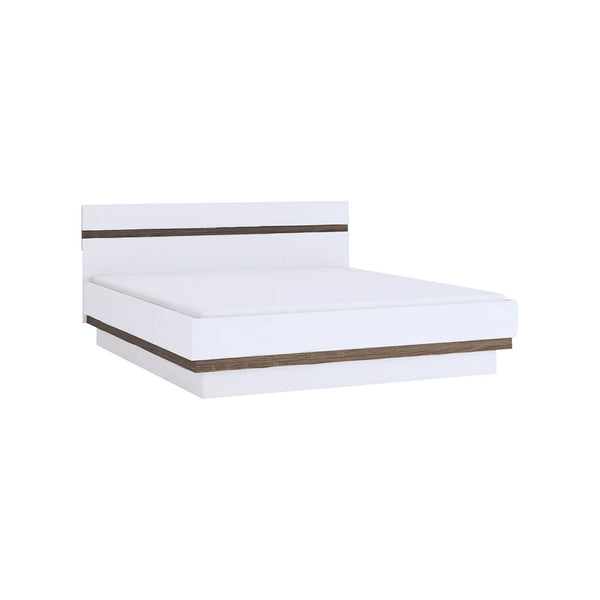 Cadru pat dormitor LYNATET TYP 91, PAL laminat, alb lucios HG/stejar sonoma truflu închis, 140x200 cm
