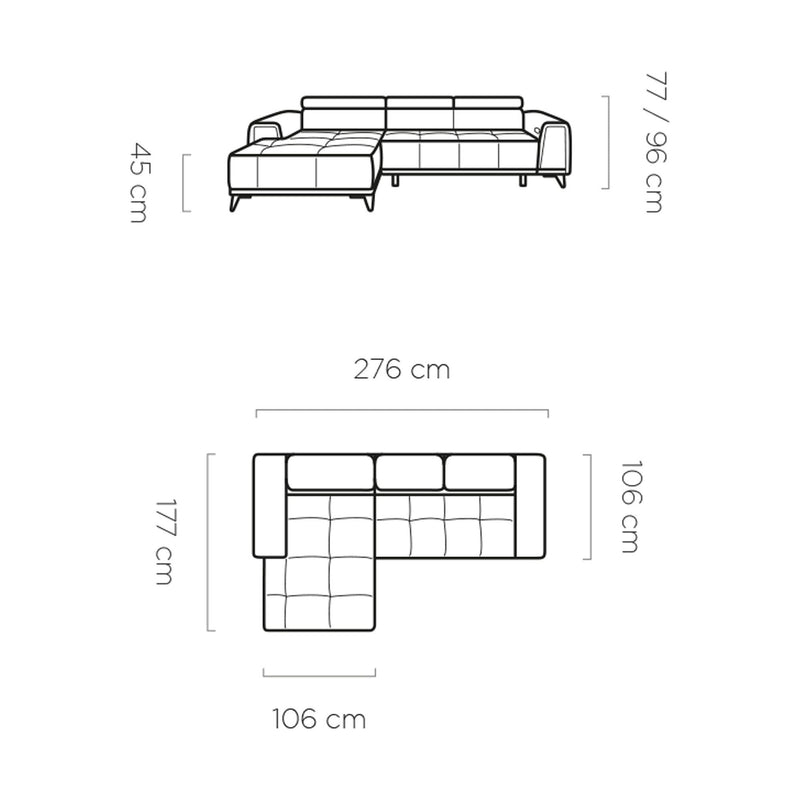 Coltar MARVIN MINI, personalizabil materiale gama Premium, 276x177x77/96 cm, reglaj electric, tetiere reglabile