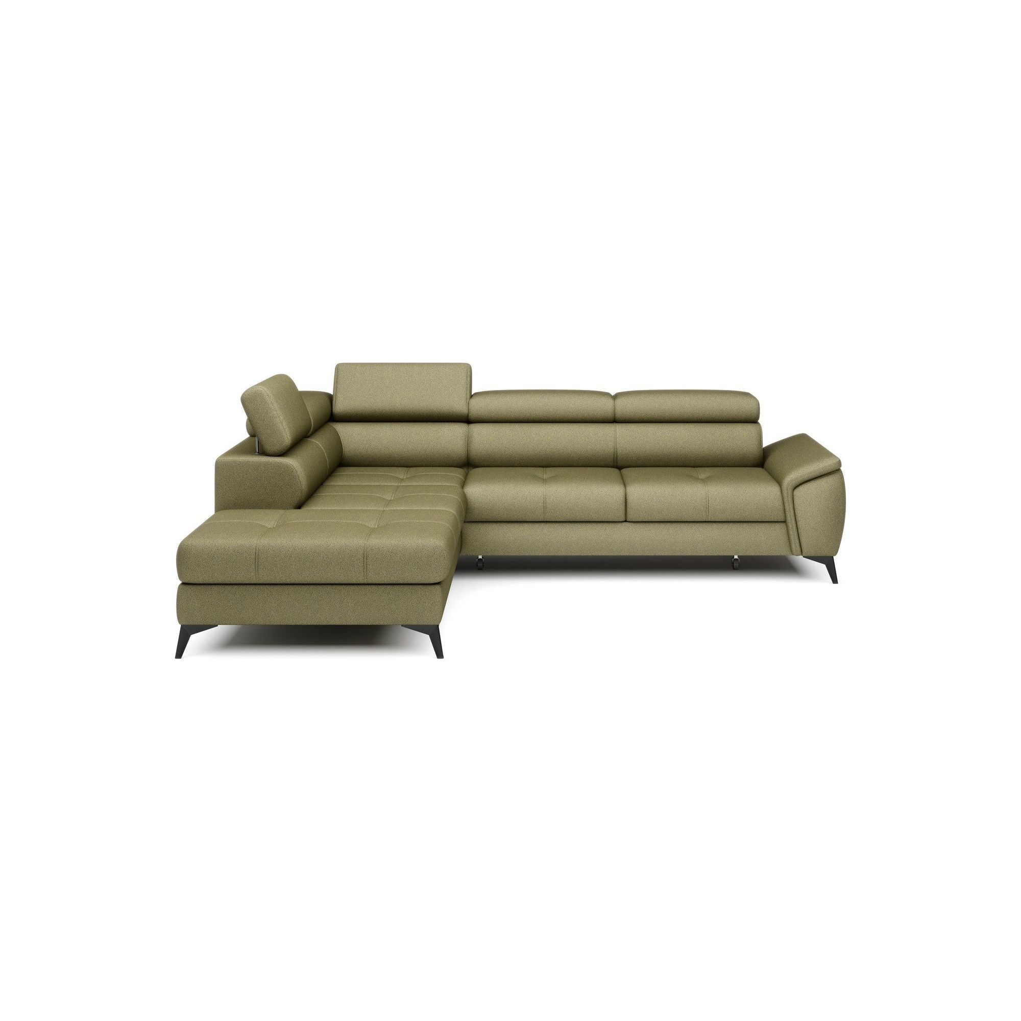 Coltar extensibil MOCCA, personalizabil materiale gama Premium, cu lada depozitare si tetiere reglabile, 265x222x95 cm