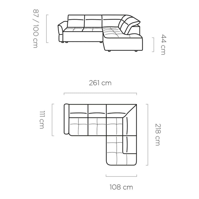 Coltar MURILLO L, personalizabil materiale gama Oferta Avantaj, 261x218x87/100 cm, reglaj electric, tetiere reglabile, lada depozitare