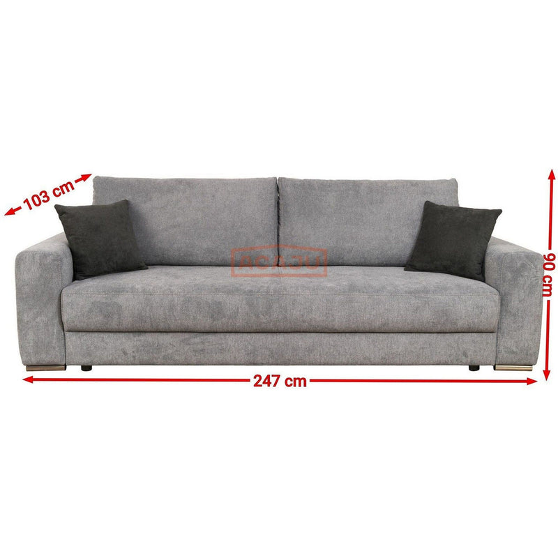 Canapea extensibila Genf, personalizabil materiale gama Premium, functie de dormit, lada depozitare, 2 perne decorative, 247x103x90 cm