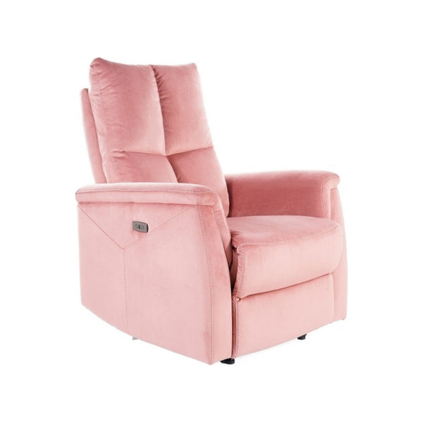 Fotoliu recliner NEPTUN M, stofa catifelata roz, functie masaj, 76x57x96 cm