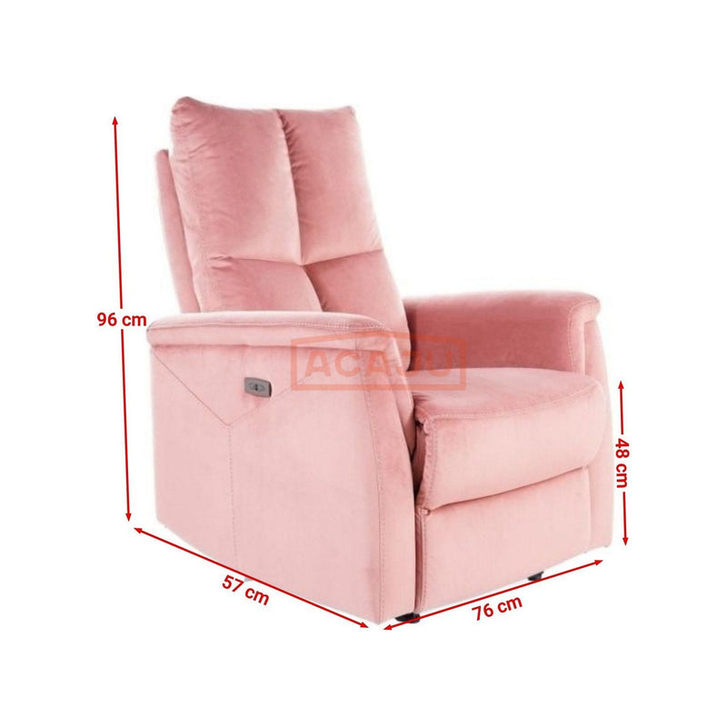 Fotoliu recliner NEPTUN M, stofa catifelata roz, functie masaj, 76x57x96 cm
