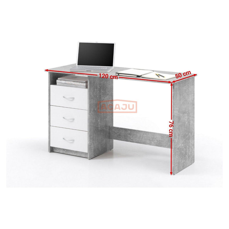 Birou ADRIA, gri beton/alb, PAL, 120x50x76 cm
