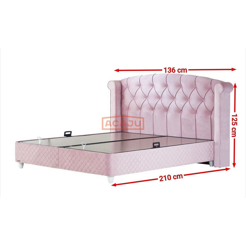 Pat elegant Visco Lux roz, cu lada pentru depozitare, 100x200 cm