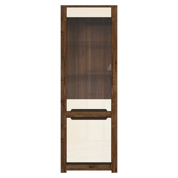 Vitrina RUSO, stejar april/alb perla, PAL/MDF/sticla securizata, 69x46x205 cm