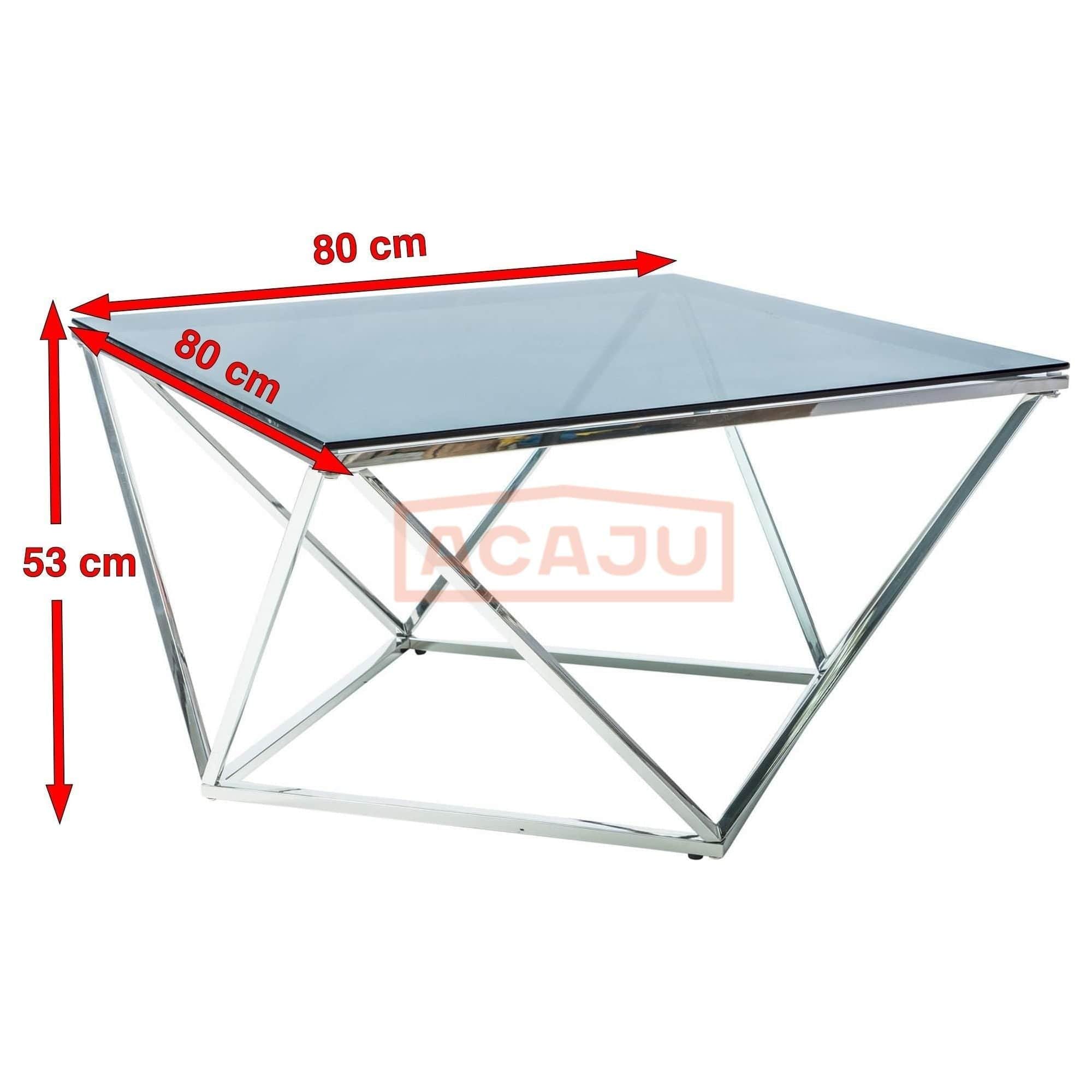 Masuta Silver A, transparent/crom, sticla temperata/metal, 80X80X45 cm