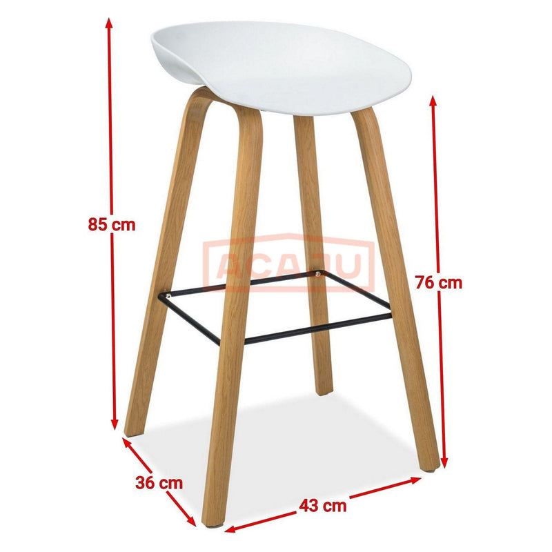 Scaun de bar STING, alb/stejar, metal/plastic, 43x33x81 cm