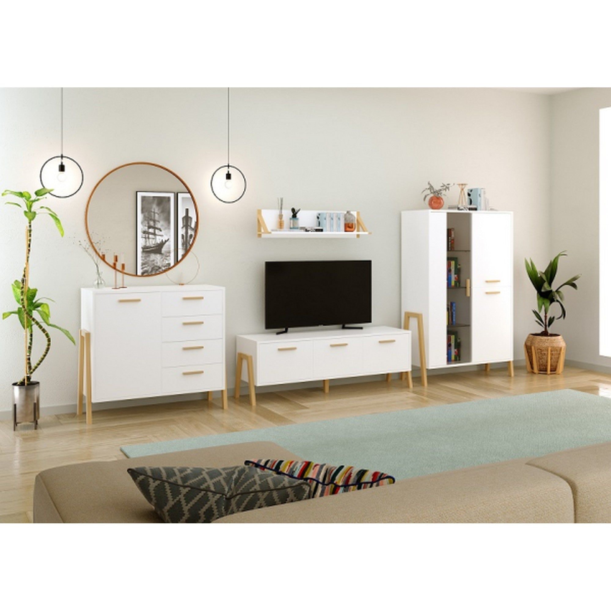 Vitrina BELLE, alb, PAL laminat, lemn, 103x41x153 cm