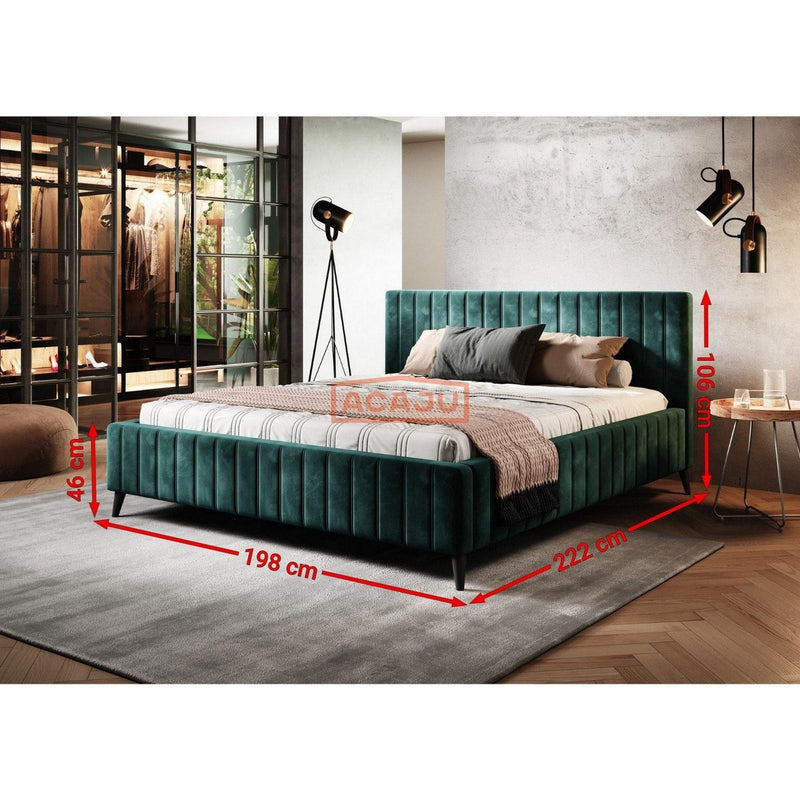 Pat MAGGIE 180 SR dormitor cu somiera metalica si sistem de reglare, stofa catifelata verde - Monolith 38, 180x200 cm