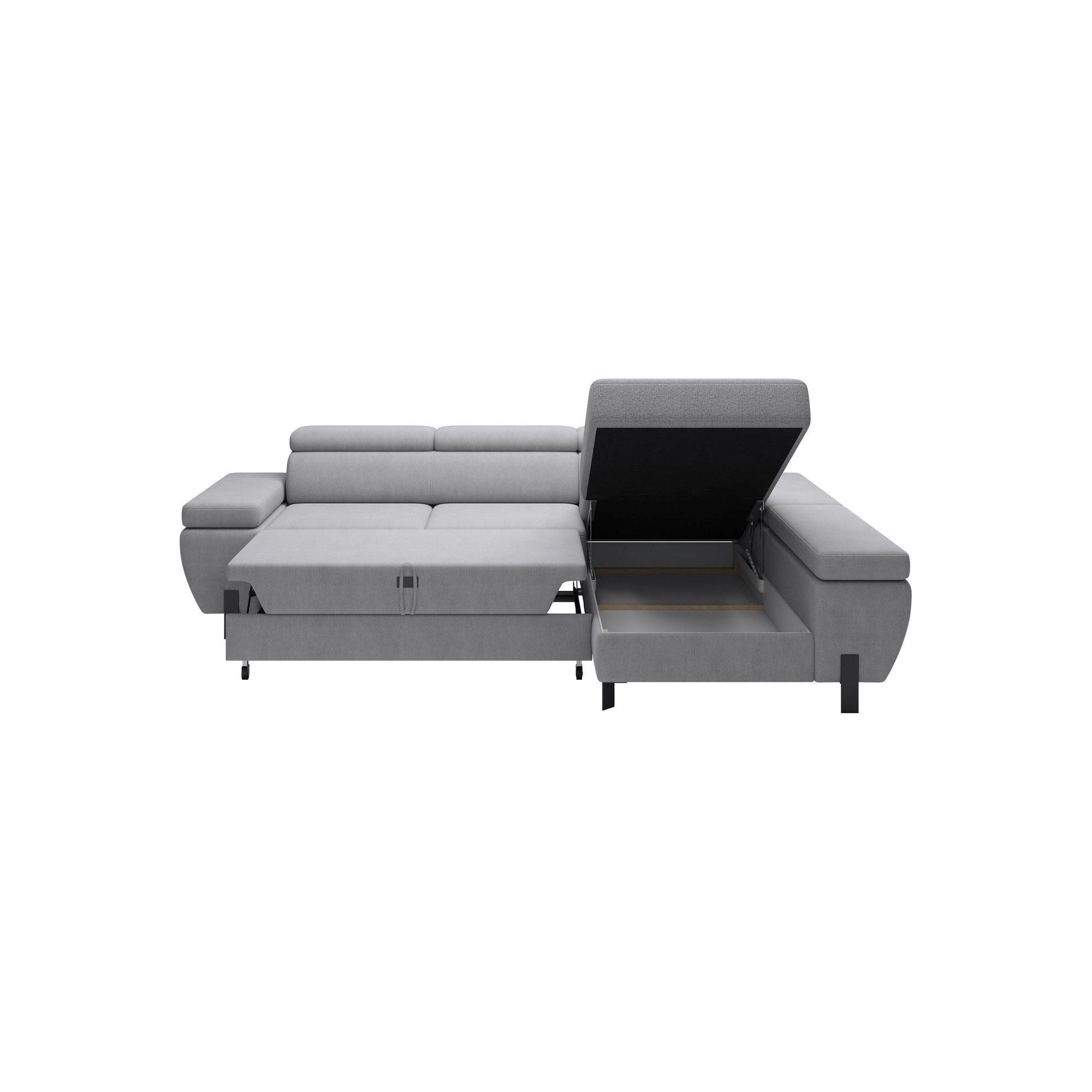Coltar extensibil MOLINA MINI, sezlong dreapta, stofa gri deschis - Austin 18, cu lada depozitare, 277x189x90 cm