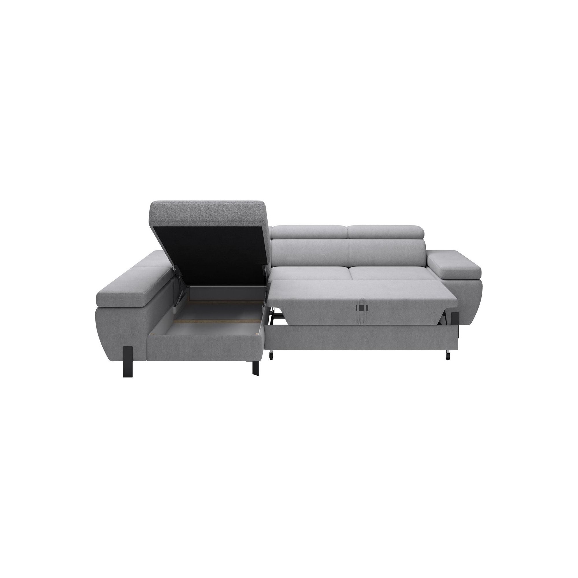 Coltar extensibil MOLINA MINI, sezlong dreapta, stofa catifelata verde - Element 20, Gama Premium, cu lada depozitare, 277x189x90 cm