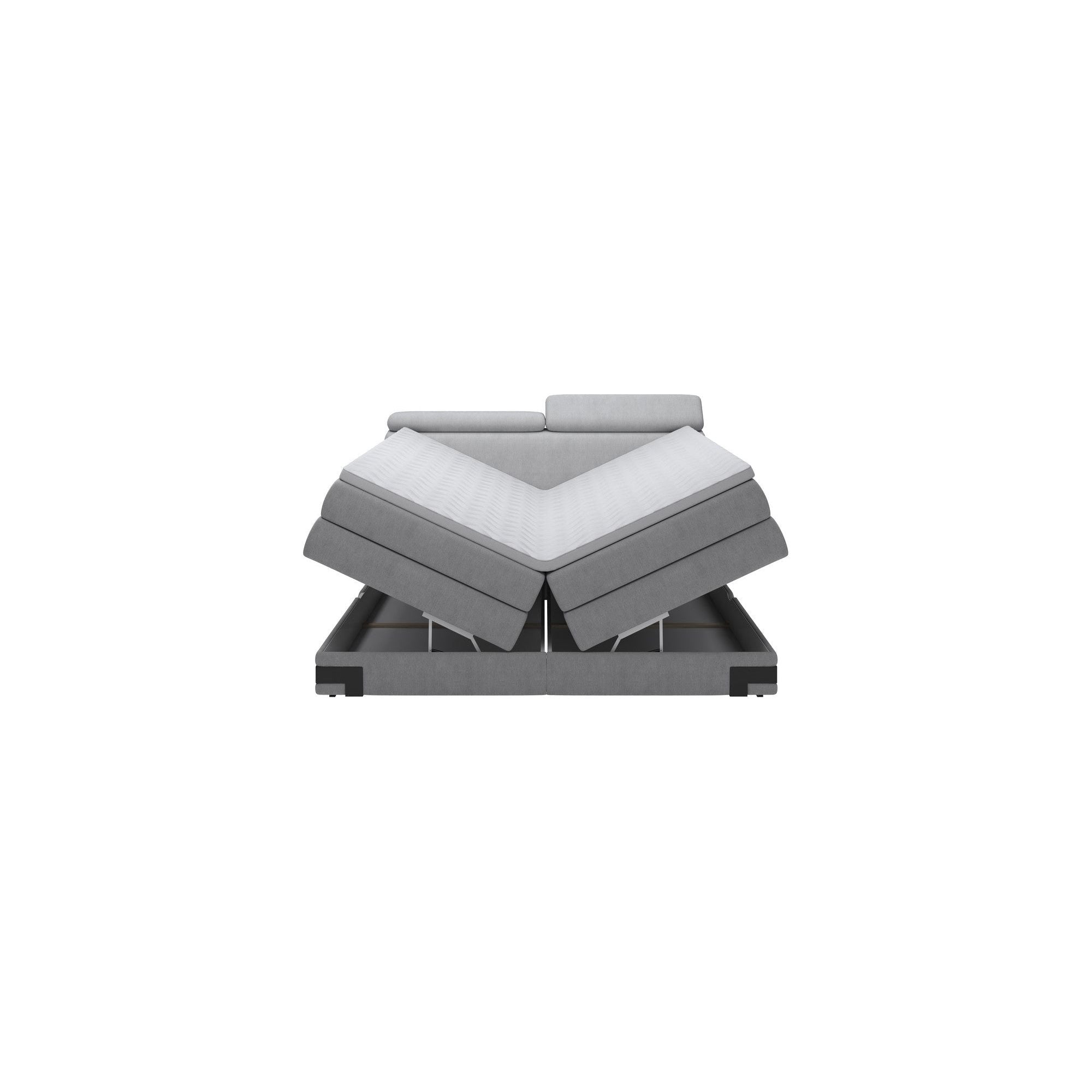 Pat boxspring KANO 180x200, personalizabil materiale gama Oferta Avantaj, cu saltea, topper, tetiere reglabile si 2 spatii pentru depozitare