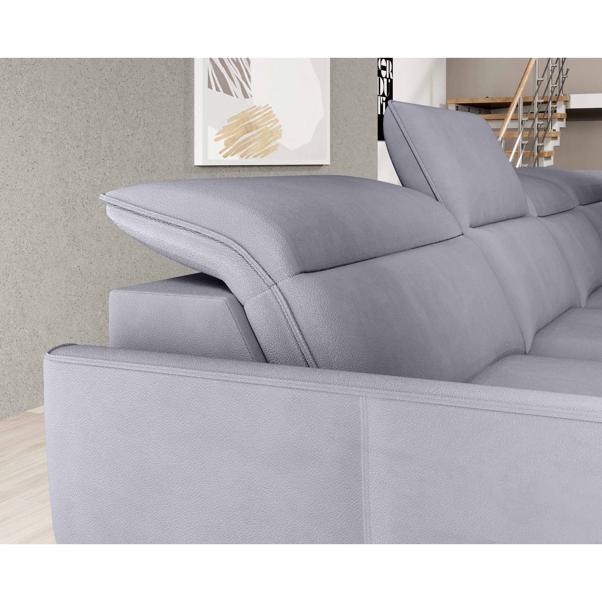 Coltar MURILLO XL, personalizabil materiale gama Oferta Avantaj, cu reglaj electric, tetiere reglabile si lada depozitare, 350x218x100 cm