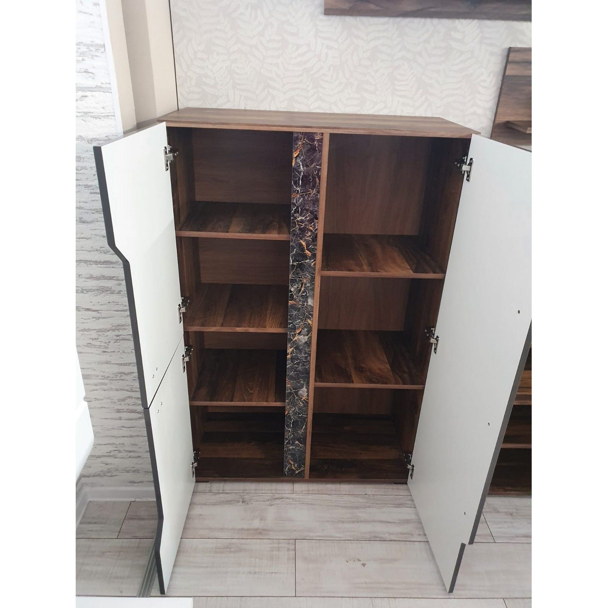 Comoda DAVOS D15, nuc/gri lucios, PAL laminat, 86x42x131 cm