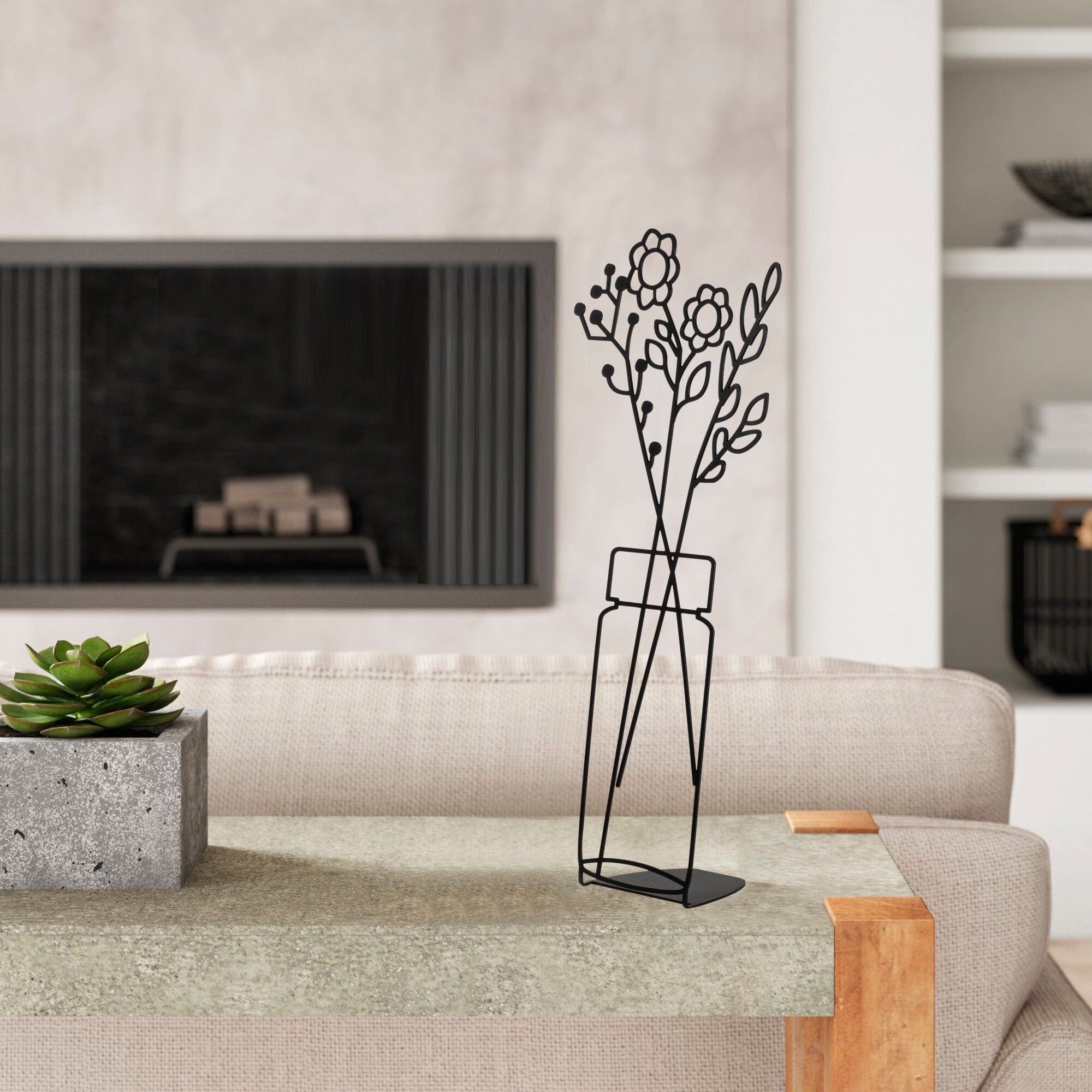Accesoriu decorativ FLOWERPOT-9, negru, metal, 24x52 cm