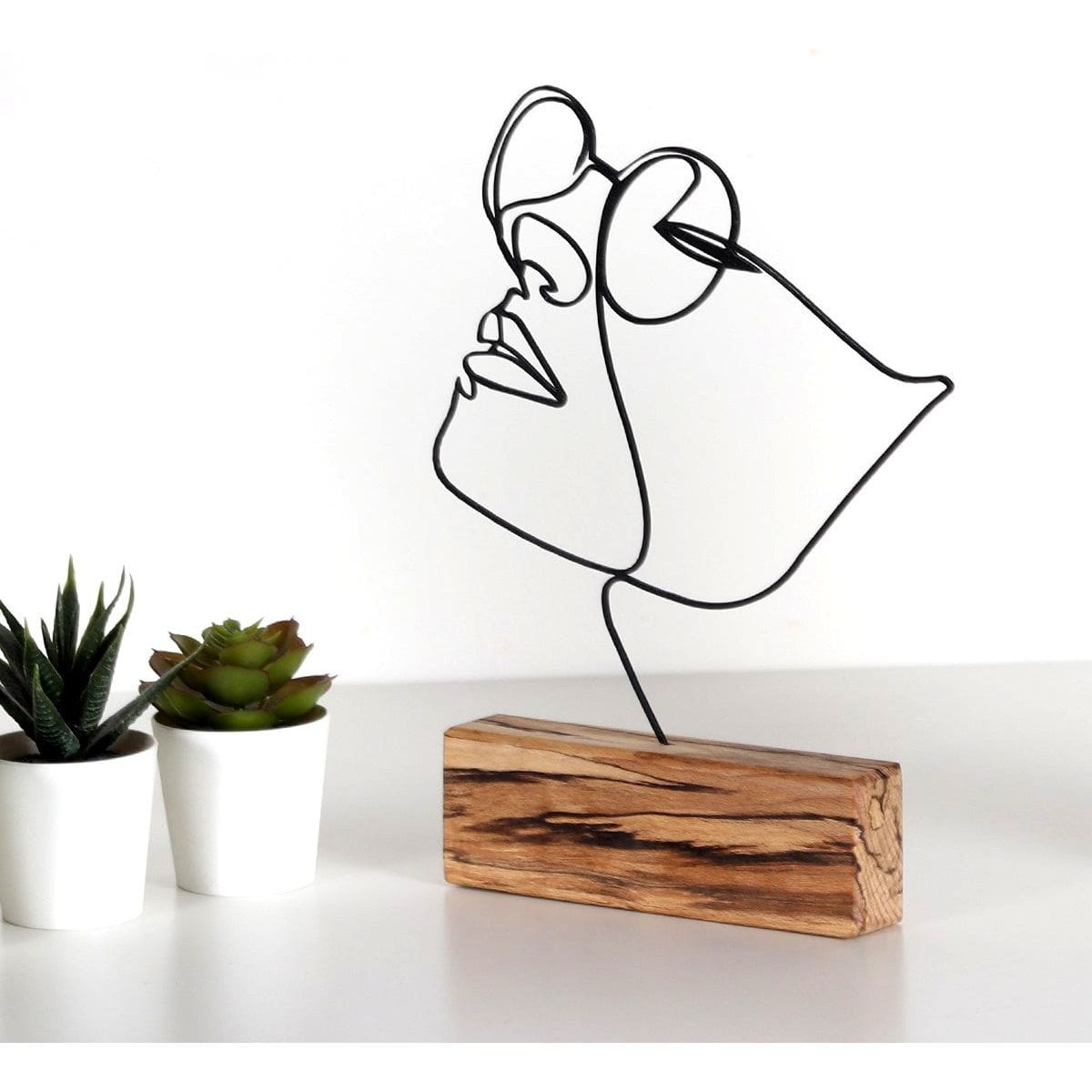 Accesoriu decorativ GIRL, negru/maro, metal/lemn, 17x4x31 cm