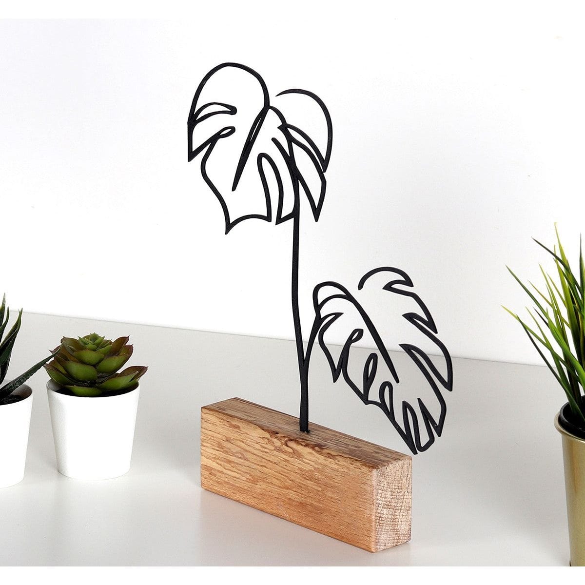 Accesoriu decorativ LEAFS, stejar/negru, lemn/metal, 17x4x30 cm
