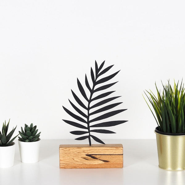 Accesoriu decorativ PALM LEAF, stejar/negru, lemn/metal, 17x4x27 cm