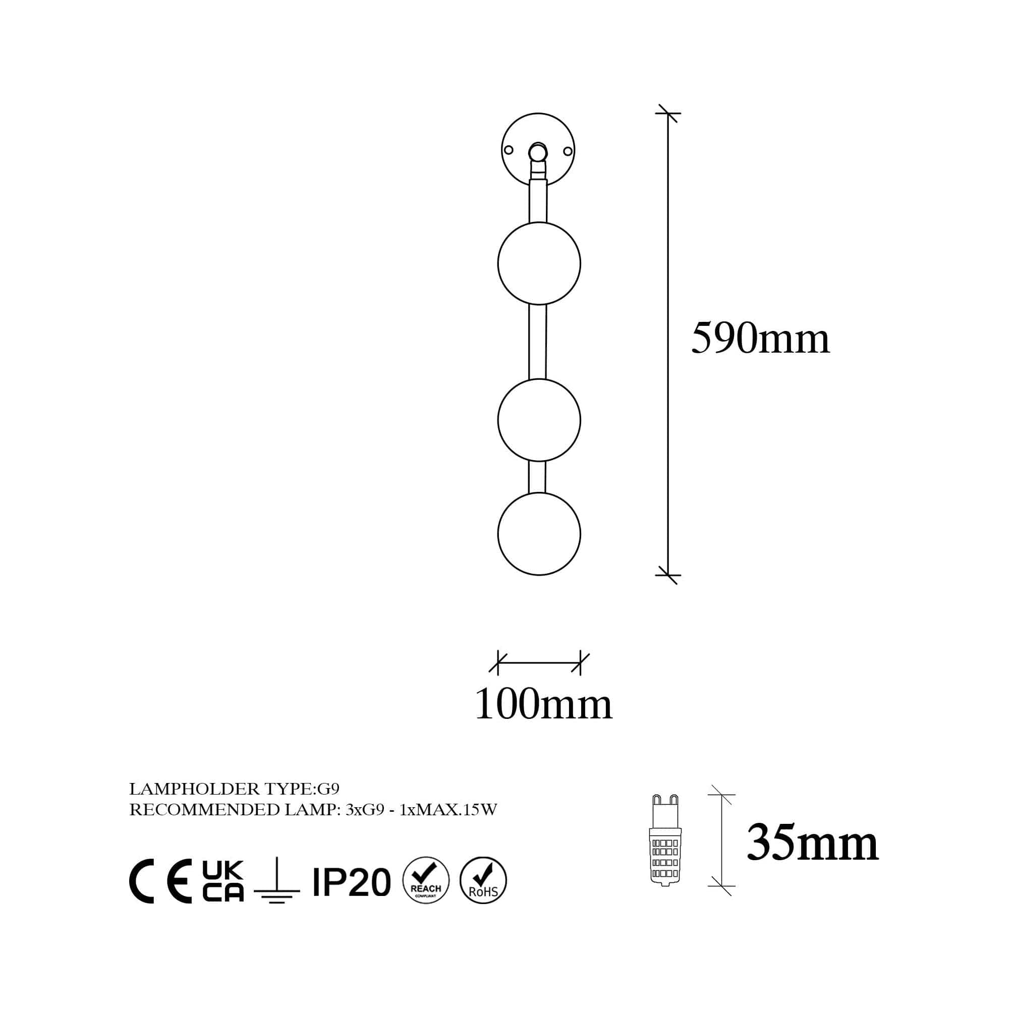 Aplica DOMINO 11045, auriu/alb, metal/sticla, 10x24x59 cm