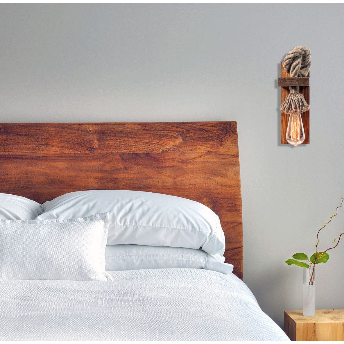 Aplica KN14, stejar inchis, lemn/franghie, 10x18x30 cm