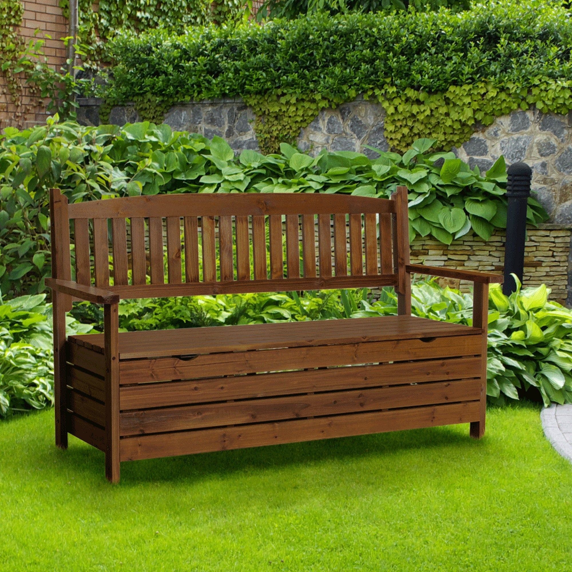 Banca gradina AMULA, stejar inchis, lemn, 150x58x88 cm