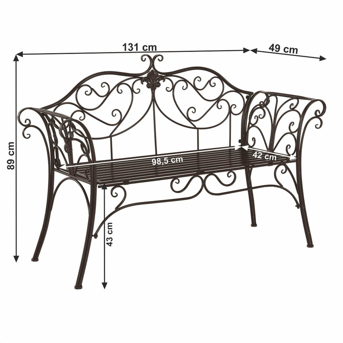 Banca gradina ETELIA, maro, metal, 131x49x89 cm