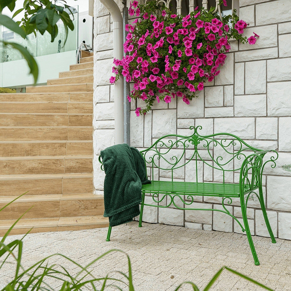 Banca gradina ETELIA, verde, metal, 131x49x89 cm