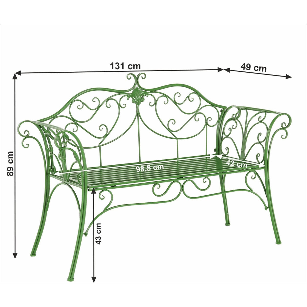 Banca gradina ETELIA, verde, metal, 131x49x89 cm