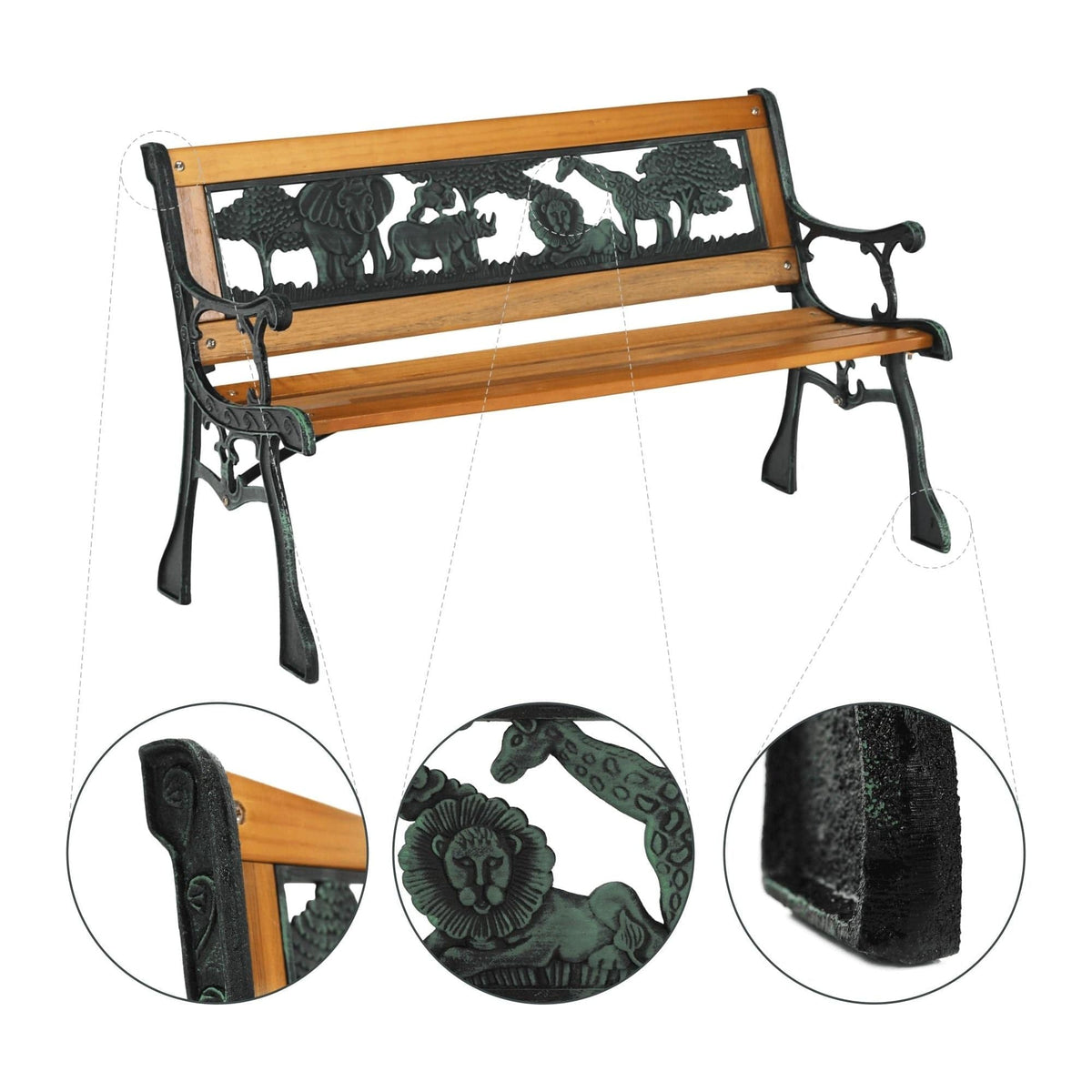 Banca gradina NADAZA, negru/stejar, lemn/metal, 82x40x48 cm