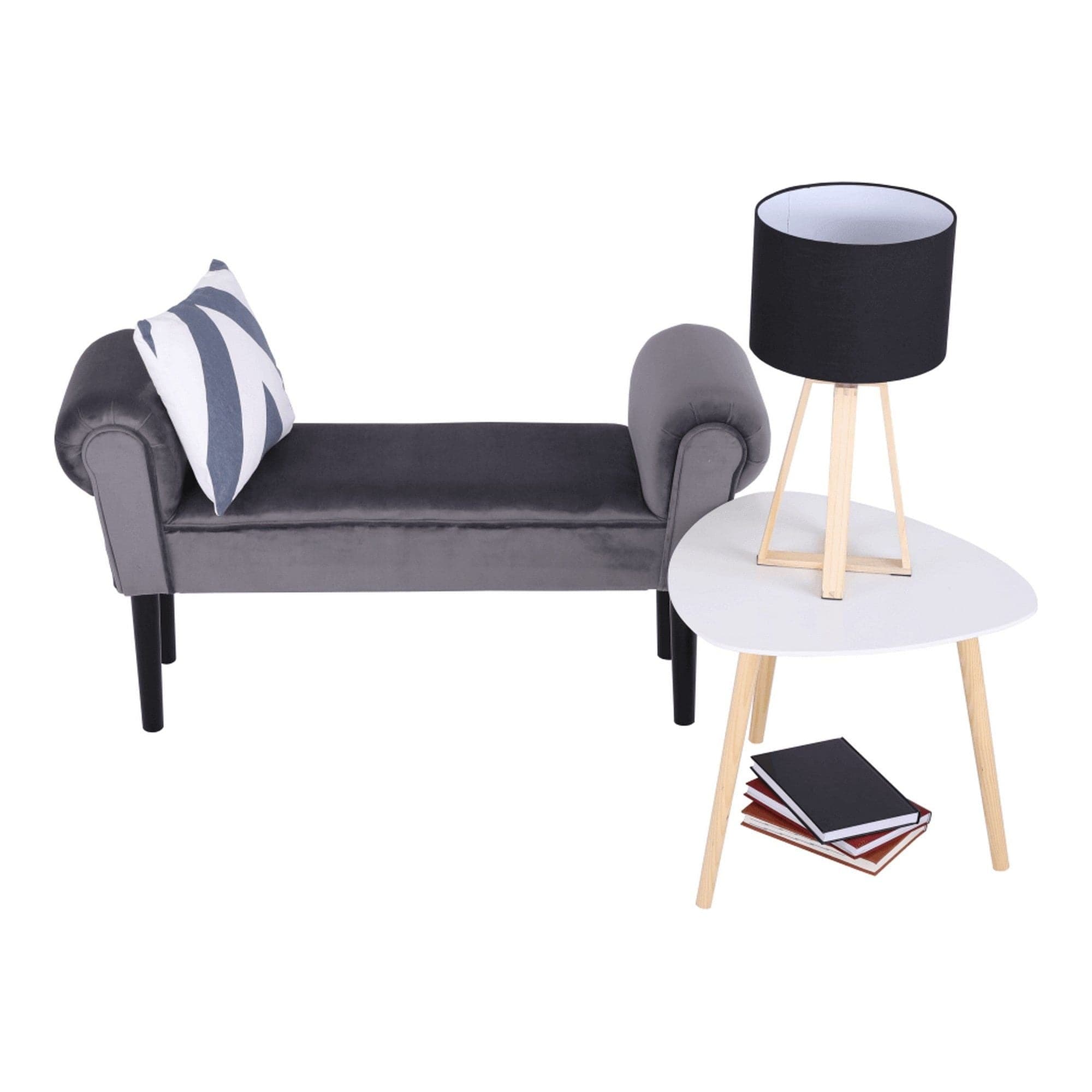 Bancheta BURDA, stofa catifelata gri inchis, 100x30x56 cm