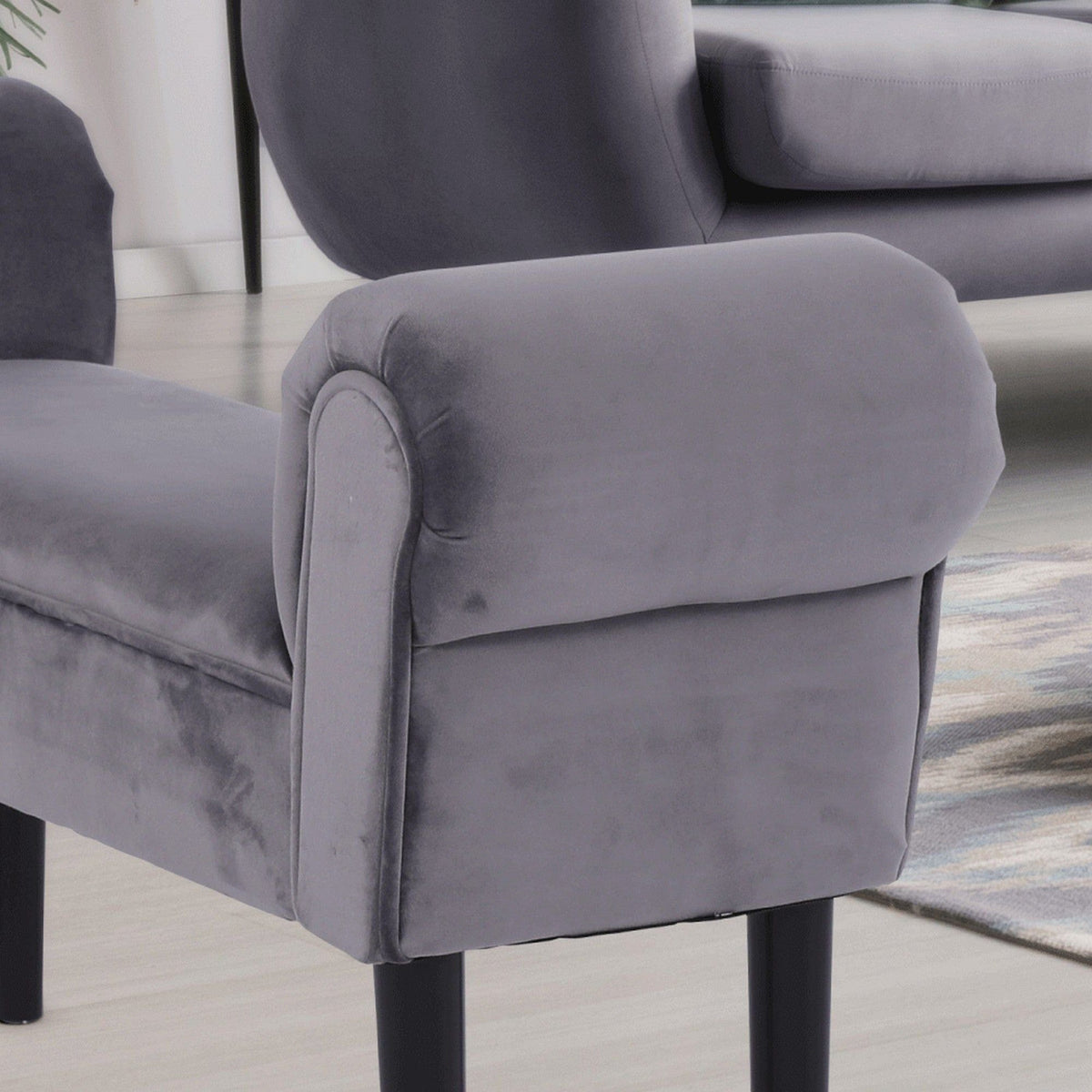 Bancheta BURDA, stofa catifelata gri inchis, 100x30x56 cm