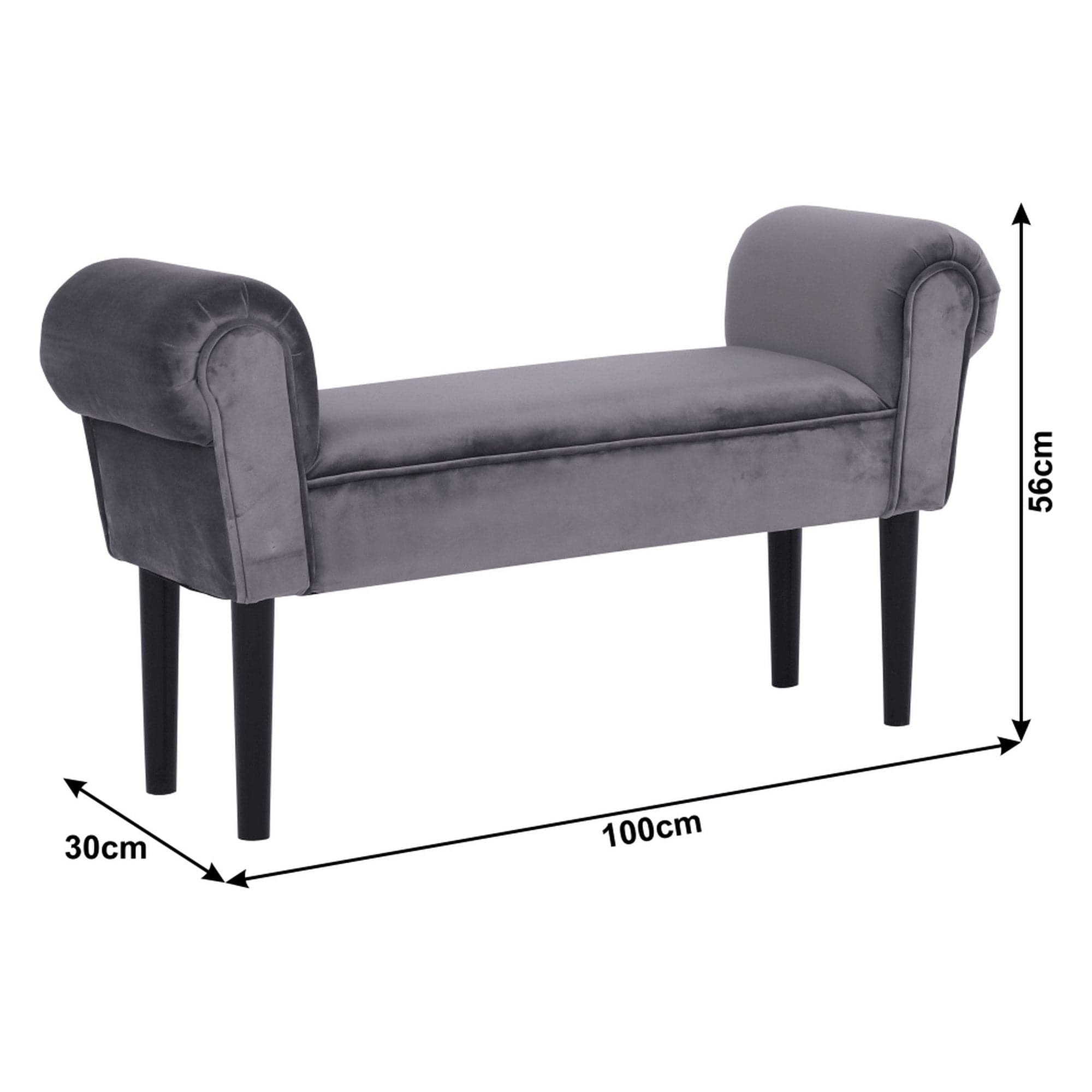 Bancheta BURDA, stofa catifelata gri inchis, 100x30x56 cm