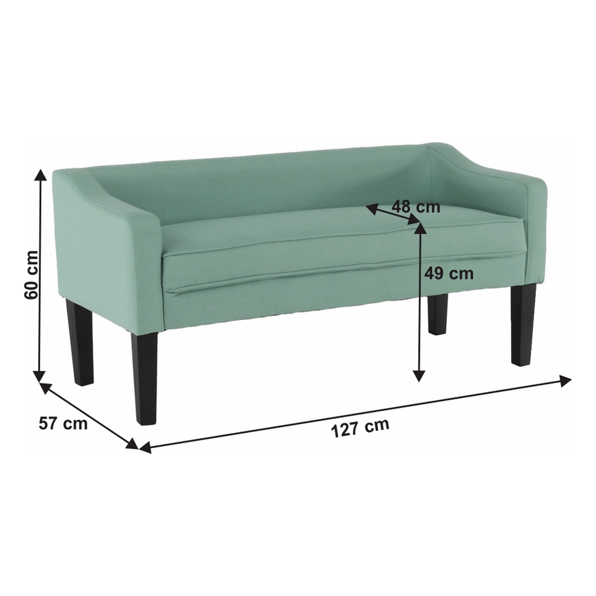 Bancheta FIRONA, stofa clasica verde menta, 127x57x60 cm