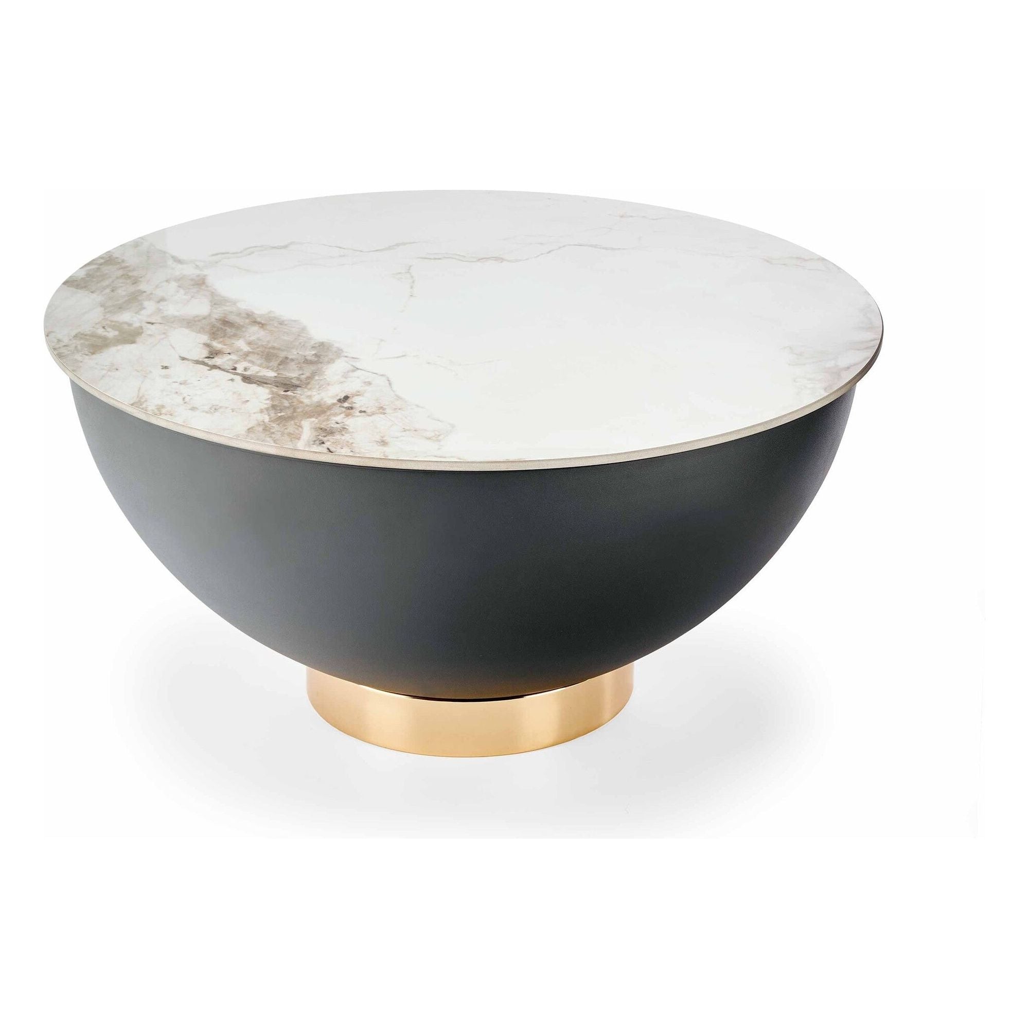 Masuta cafea CECILIA, alb cu efect de marmura/negru/auriu, ceramica/otel, 73x73x37 cm