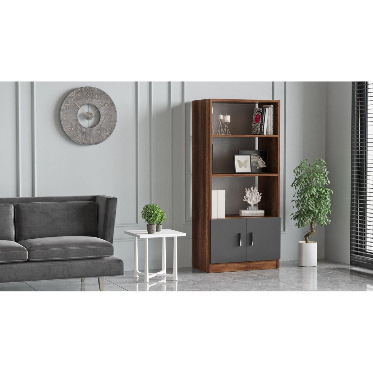 Biblioteca 956LCS1401, nuc/gri, PAL melaminat, 64x38x140 cm