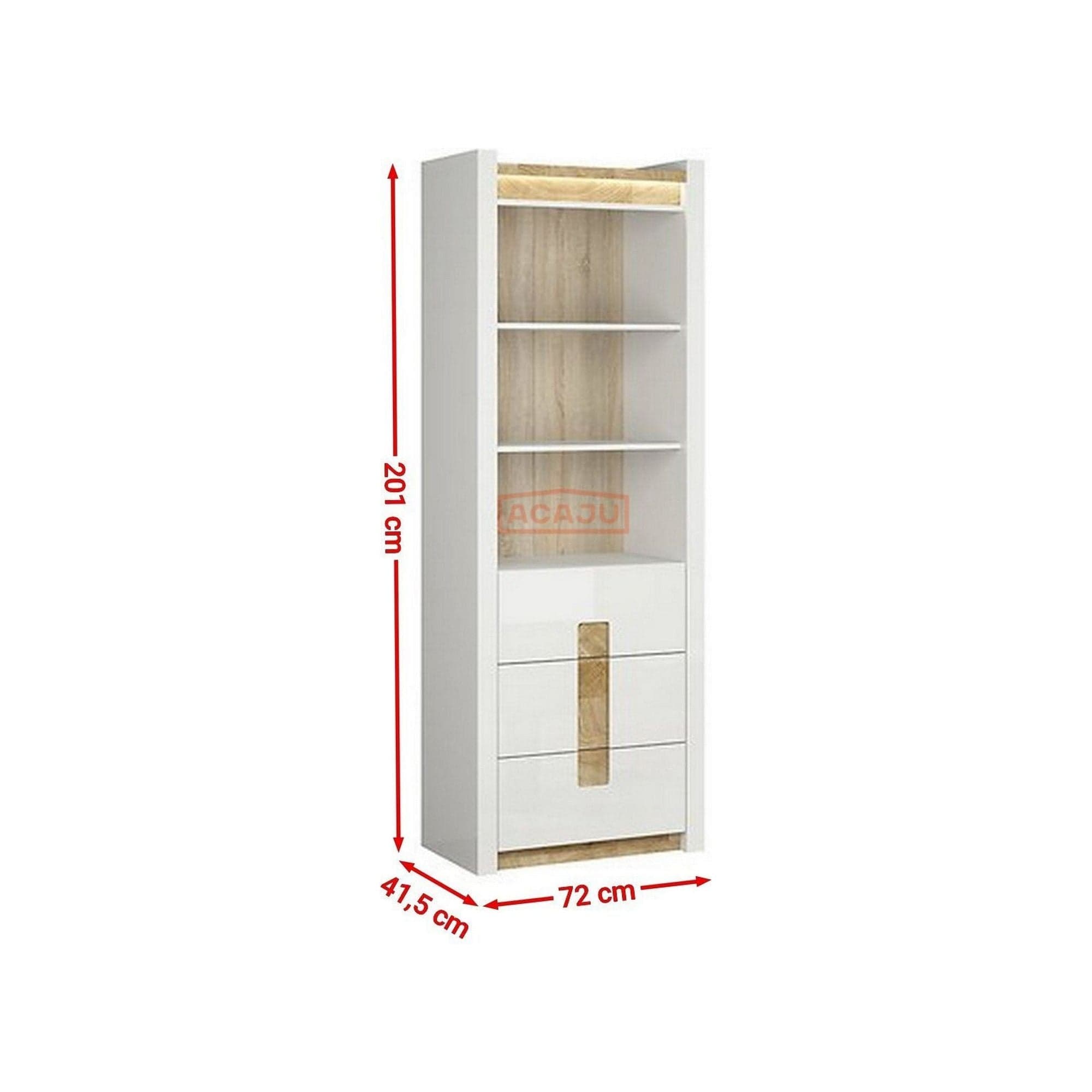 Biblioteca ALAMEDA, alb/stejar, PAL, 72x42x202 cm