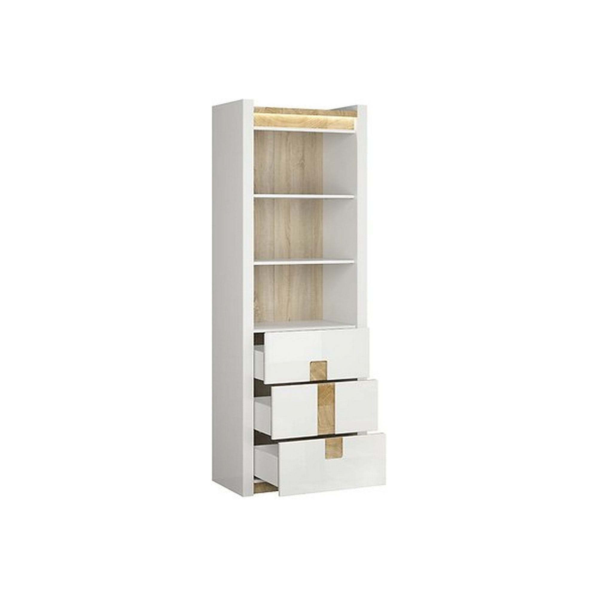 Biblioteca ALAMEDA, alb/stejar, PAL, 72x42x202 cm