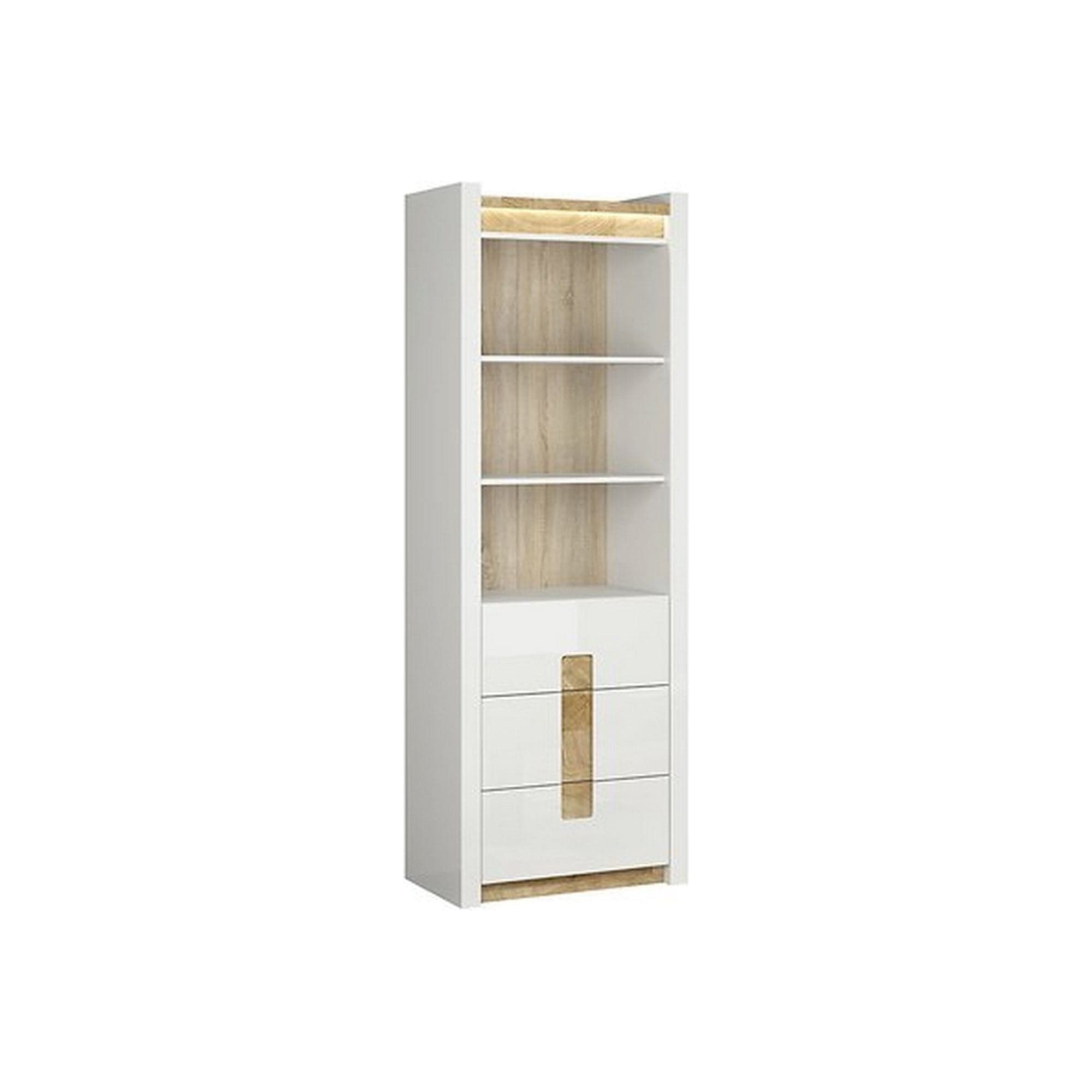 Biblioteca ALAMEDA, alb/stejar, PAL, 72x42x202 cm
