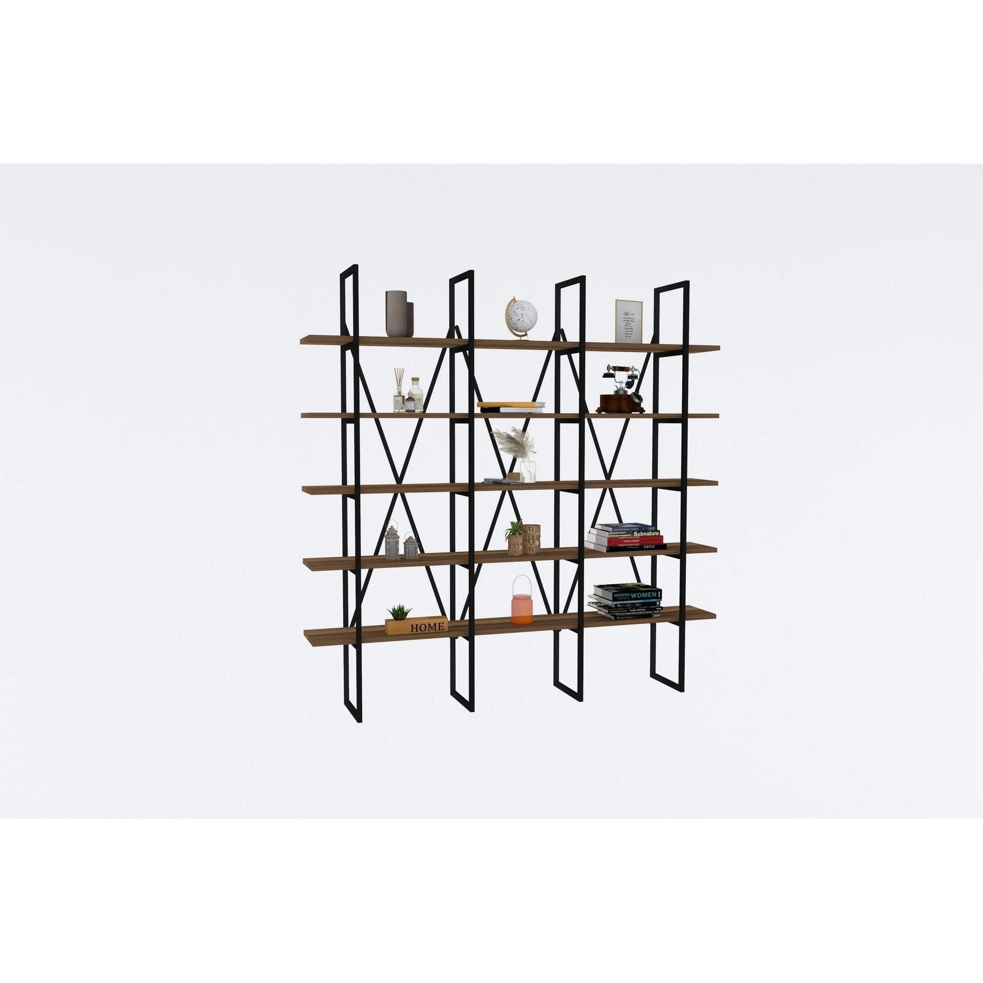 Biblioteca BEYLERBEYI, alun/negru, PAL melaminat/metal, 160x26x160 cm