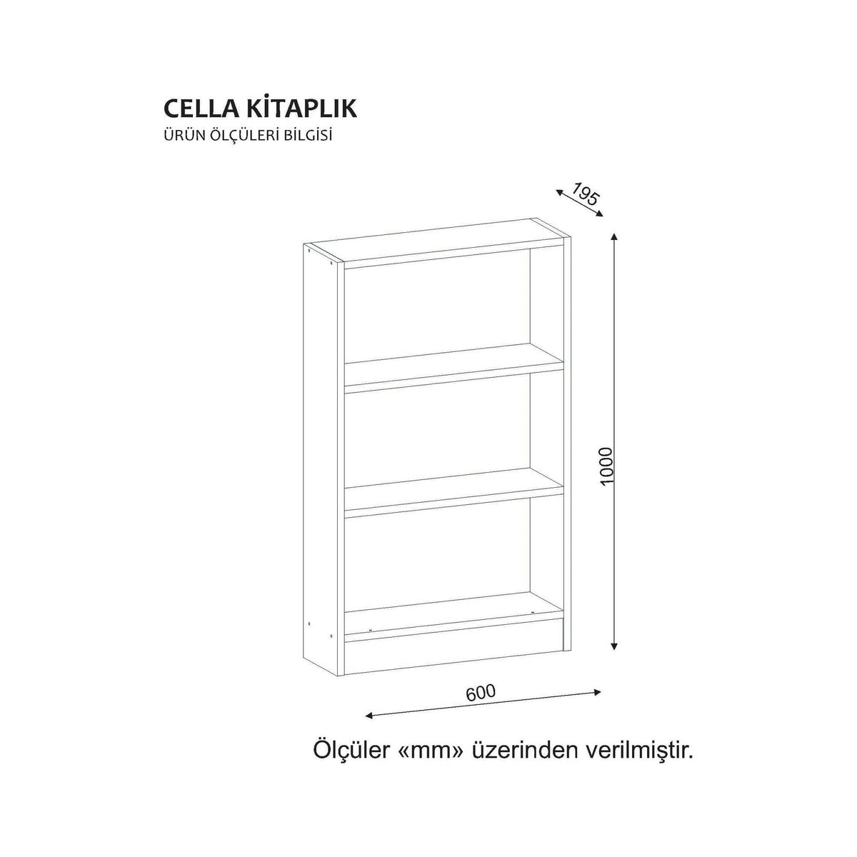 Biblioteca CELLA, alb, PAL melaminat, 60x20x100 cm