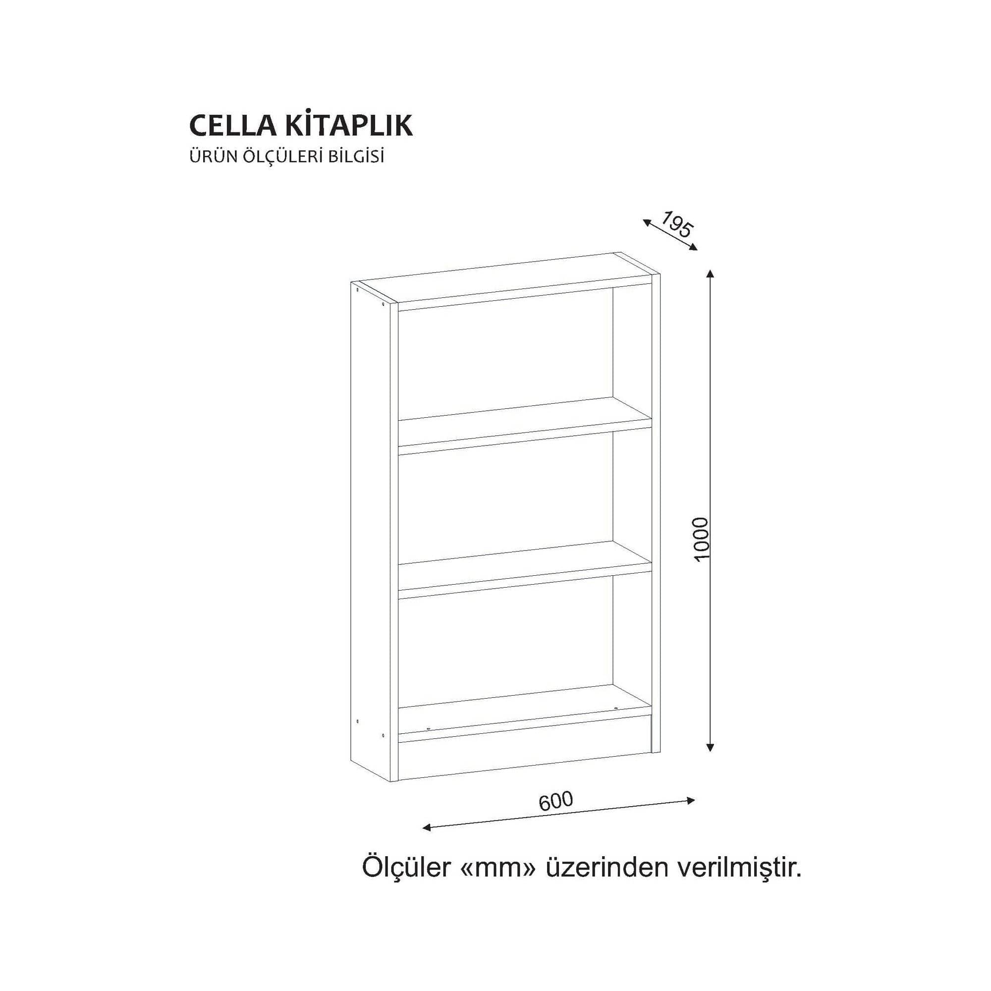 Biblioteca CELLA, alb, PAL melaminat, 60x20x100 cm