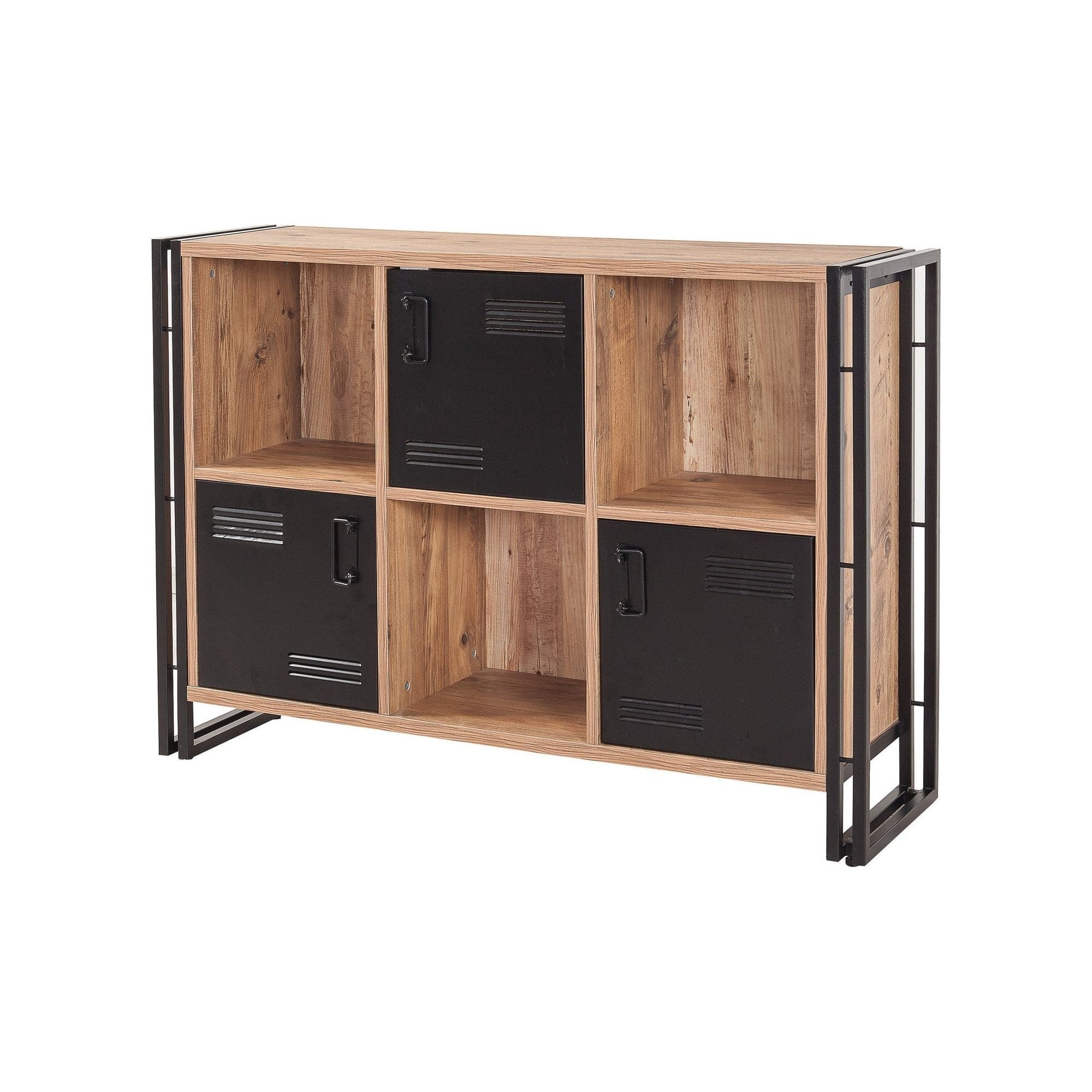 Biblioteca COSMO TRIBUS, stejar/negru, PAL melaminat/metal, 126x35x89 cm